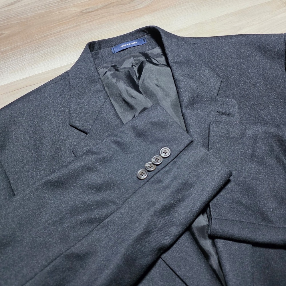 Chaps Ralph Lauren Blazer Mens 46R Gray Wool Cashmere Suit Jacket Made in Canada